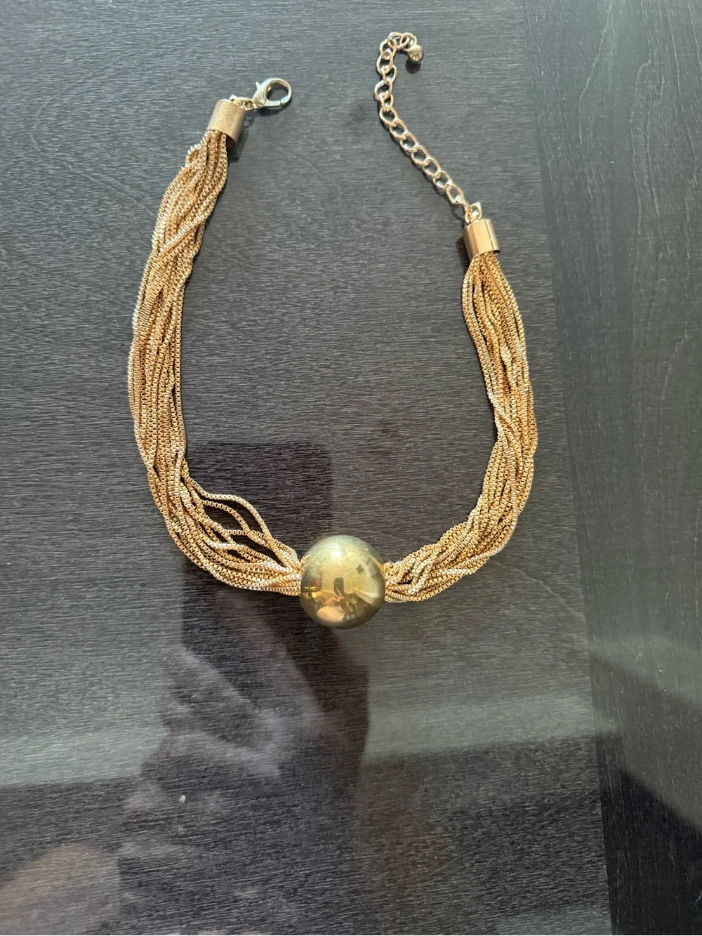 Gold Multi-Strand Statement Necklace with Polished Orb